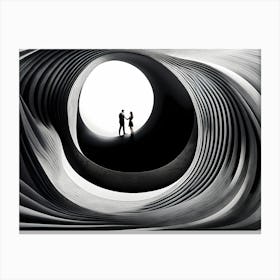 Man and Woman in abstract circles, black and white art Canvas Print