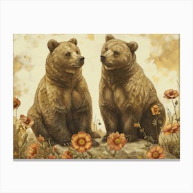 Floral Animal Illustration Grizzly Bear 1 Canvas Print