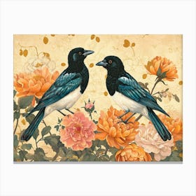 Floral Animal Illustration Magpie 3 Canvas Print