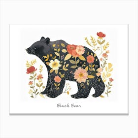 Little Floral Black Bear 3 Poster Canvas Print
