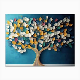 Colorful Tree with Leaves on Hanging Branches of Blue, White and Golden 11 Canvas Print