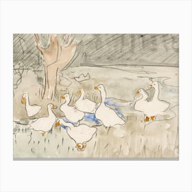 Spring Duck Farmhouse Painting Canvas Print