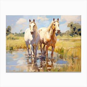 Horses Painting In Loire Valley, France, Landscape 1 Canvas Print