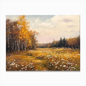 Autumn Wildflower Field Landscape Painting, Vintage Fall Country Field Print, Moody Oil Painting, Wall Art Print, Nature Canvas Print