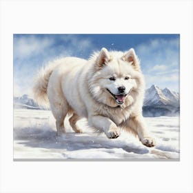 Samoyed Frolicking In The Snow Canvas Print