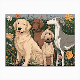 Dogs And Flowers : William Morris Inspired Dogs Collection 3 Canvas Print