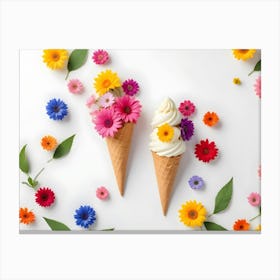 Ice Cream Cones With Flowers Canvas Print