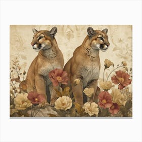 Floral Animal Illustration Puma 1 Canvas Print