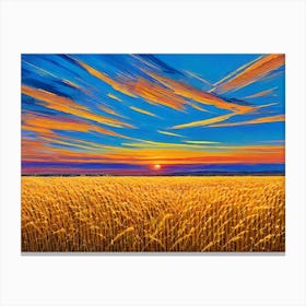 Sunset Over Wheat Field Canvas Print