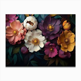 Pattern With Colorful Flowers Leaves 3d Painting 1 Canvas Print