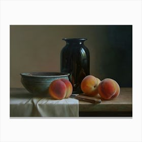 Peaches And A Black Vase Canvas Print