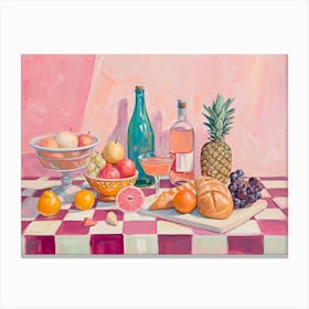 Food Still Life On A Pink Checkerboard Table Canvas Print