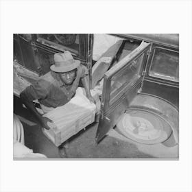 Worker Unloading Crate Of Strawberries At Loading Point,Hammond, Louisiana By Russell Lee Canvas Print