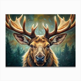 Close Up Portrait Of A Majestic Elk Canvas Print