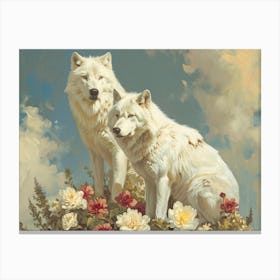 Floral Animal Illustration Arctic Wolf 1 Canvas Print