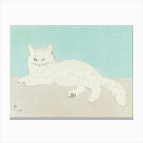 White Cat, Vintage Japanese Art, Soft Pastel Colors, Vintage Cat Art Canvas Print