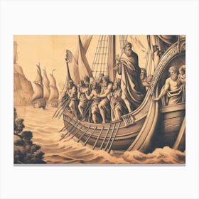 Vikings On A Ship AI vintage art 4 Canvas Print