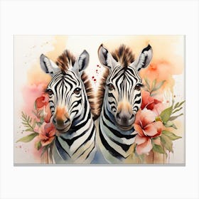 Elegant Zebras Floral Watercolor Canvas Print