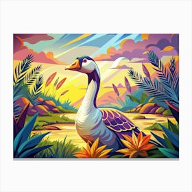 Goose In Colorful Landscape Canvas Print