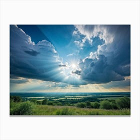 A Landscape Composition During Spring Transformation Into Summer Cumulus Clouds Dominating The High (3) Canvas Print