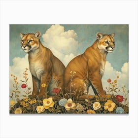 Floral Animal Illustration Mountain Lion 4 Canvas Print