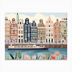 Amsterdam Canal Landscape Watercolour Canvas Print