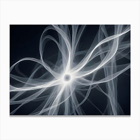 Abstract Background Of A Central White Sphere Surrounded By Flowing, White Lines Resembling Energy Or Light Canvas Print