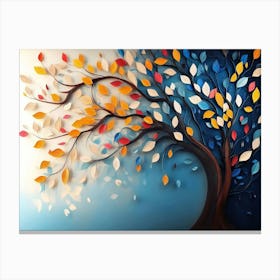 Colorful Tree With Leaves On Hanging Branches Of Blue, White And Golden 12 Canvas Print