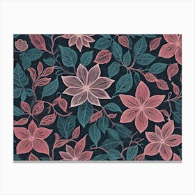 Pink And Green Floral Pattern Canvas Print