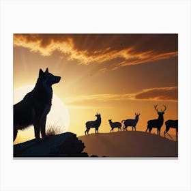 Sunset With Deer Canvas Print