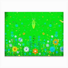 A Lush Grasshopper Leaps Across A Vibrant Oversaturated Meadow The Intense Green Hues Softened By (4) Canvas Print