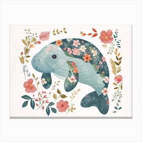 Little Floral Manatee 3 Canvas Print