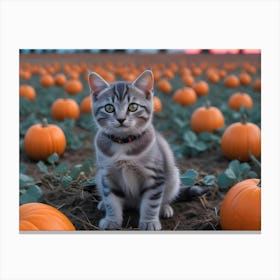 Cute Kitten In A Pumpkin Patch Canvas Print