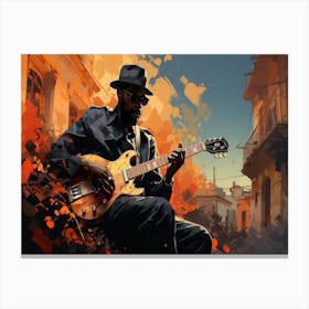 Man In Hat Playing Guitar Canvas Print