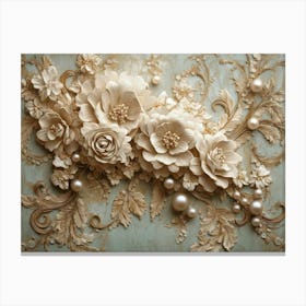 Ornate 3d Featuring a Cascade of Pearl Flowers Over a Vintage European Tapestry Canvas Print