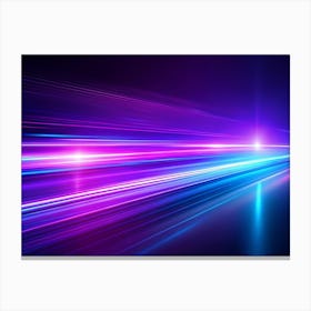 Abstract Background With Streaks Of Blue And Purple Light, Creating A Sense Of Speed And Motion On A Dark Reflective Surface Canvas Print