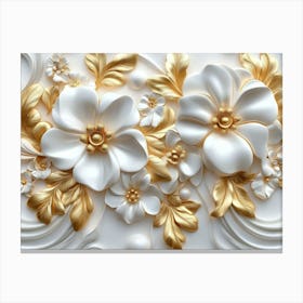 3d Floral Seamless Gold and White Ceramic Marble Texture Canvas Print