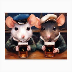 Two Mice Drinking Beer Canvas Print