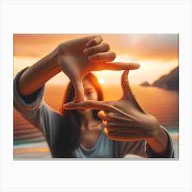 Woman Holding Hands At Sunset Canvas Print
