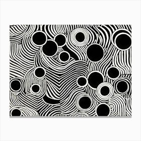 Retro Inspired Linocut Abstract Shapes Black And White Colors art, 232 Canvas Print