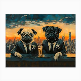 Gentleman Pugs At Nyc Rooftop Bar 3 Canvas Print