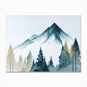 Mountain And Forest In Minimalist Watercolor Horizontal Composition 138 Canvas Print