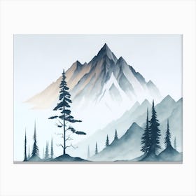 Mountain And Forest In Minimalist Watercolor Horizontal Composition 29 Canvas Print