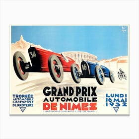 1932 Nimes Grand Prix French Racing Poster Canvas Print