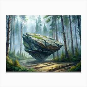 Mysterious Floating Rock In A Misty Forest 1 Canvas Print