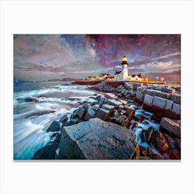 Lighthouse At Night Canvas Print