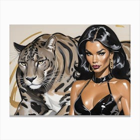 Provocative Woman And A Tiger Canvas Print