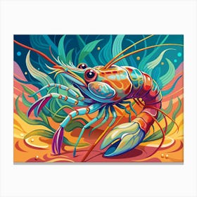 Colorful Crayon Style Shrimp In Seaweed Canvas Print