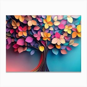 Abstract Colorful Background With Flowers Colorful Tree With Leaves On Hanging Branches Canvas Print