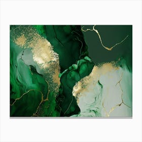 Abstract Emerald Green and Gold Marble Canvas Print